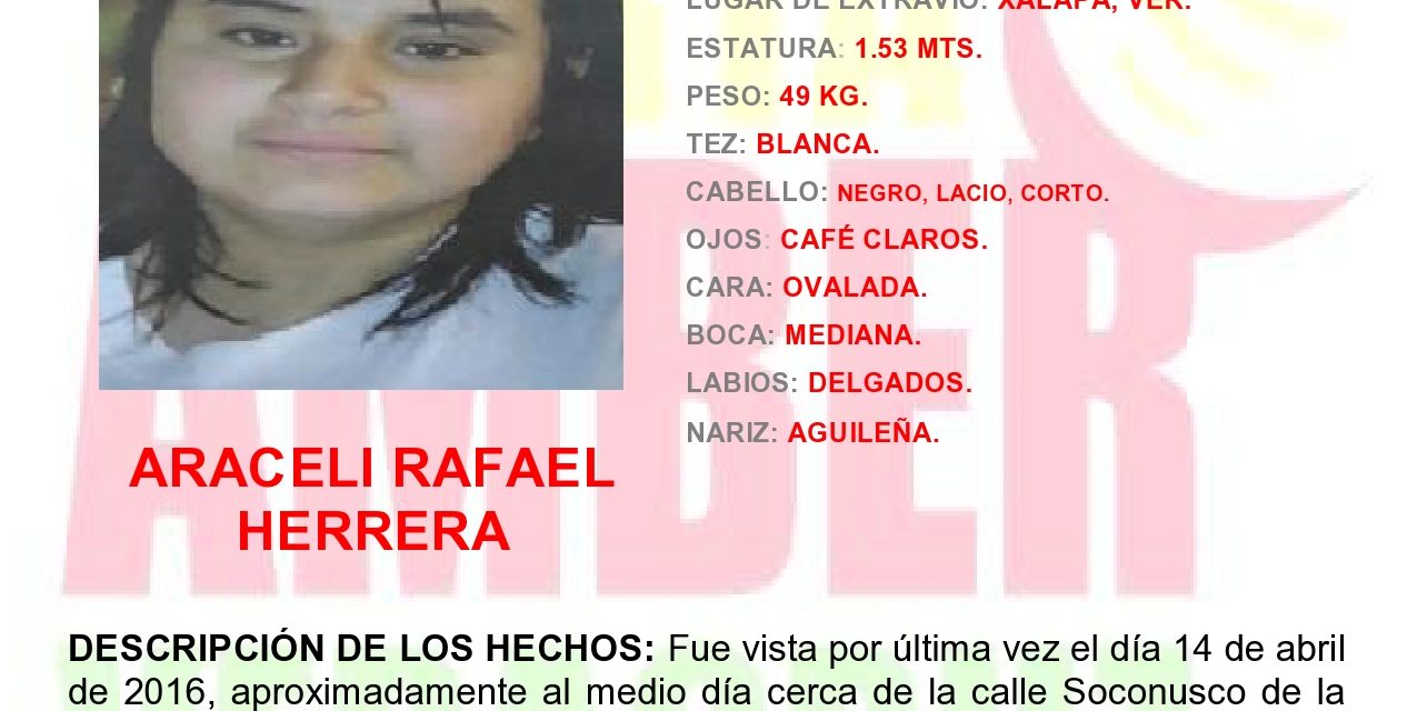 Activan Alerta Amber por desaparición de menor de 14 años, en Xalapa