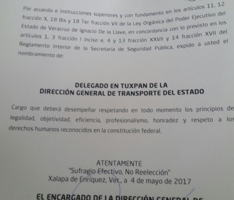 Cambios en la dirección de Transporte Público del Estado en Tuxpan