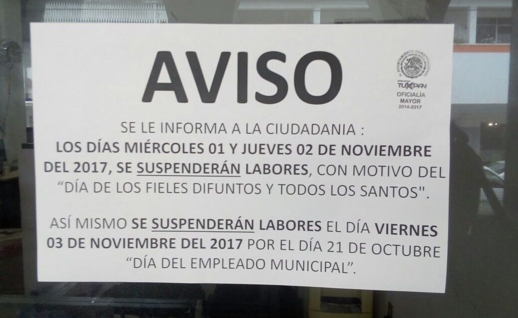 Trabajadores municipales tomarán descanso por Todos Santos