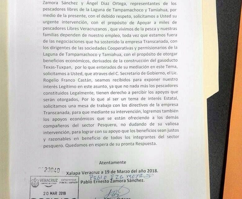 Pescadores Libres quieren ser incluidos en apoyo que otorgará TransCanada